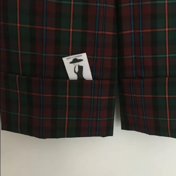 NWT ZARA PLAID/TARTAN HIGH WAIST TURN HEM PANTS - Picture 3 of 5